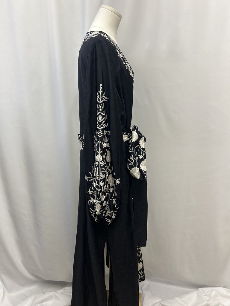 Sue Sartor Black Embroidered Belted Maxi Dress