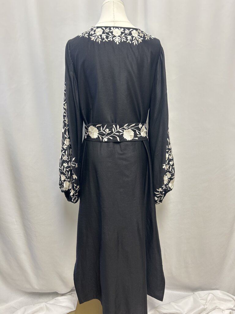 Sue Sartor Black Embroidered Belted Maxi Dress
