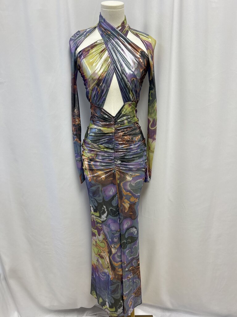 La Pointe Iridescent Ruched Maxi Dress