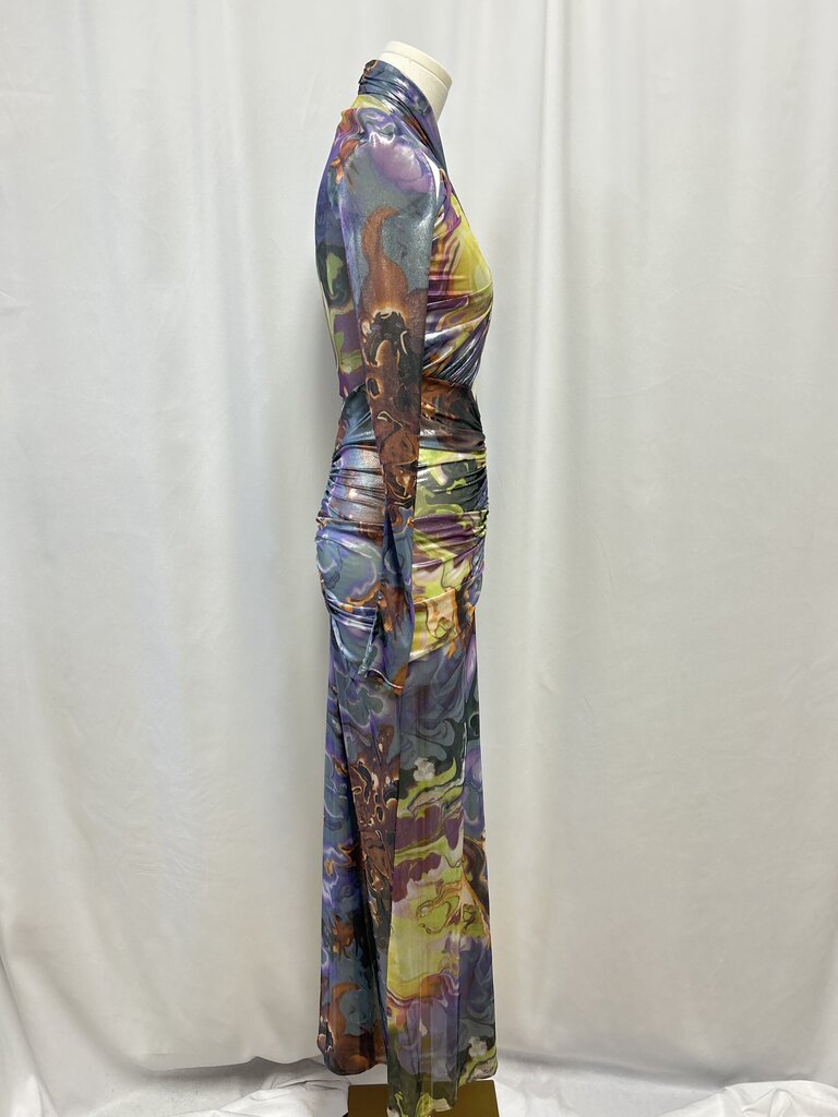 La Pointe Iridescent Ruched Maxi Dress