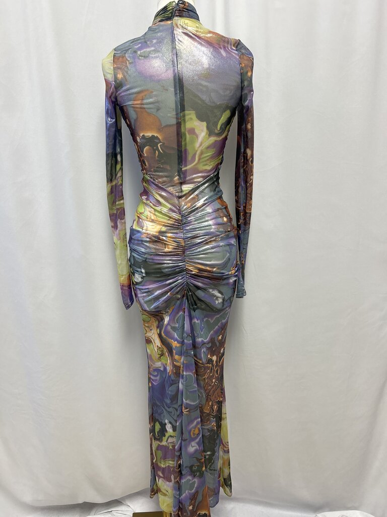 La Pointe Iridescent Ruched Maxi Dress