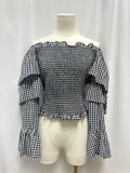 WAYF Black and White Gingham Off the Shoulder Smocked Top