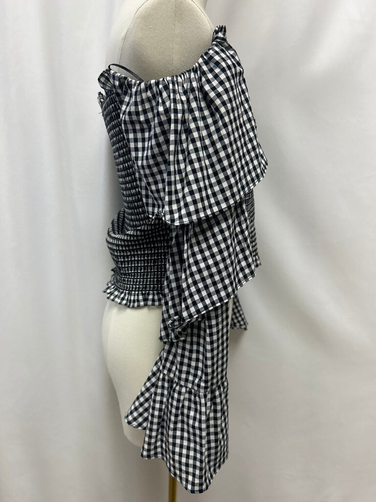 WAYF Black and White Gingham Off the Shoulder Smocked Top