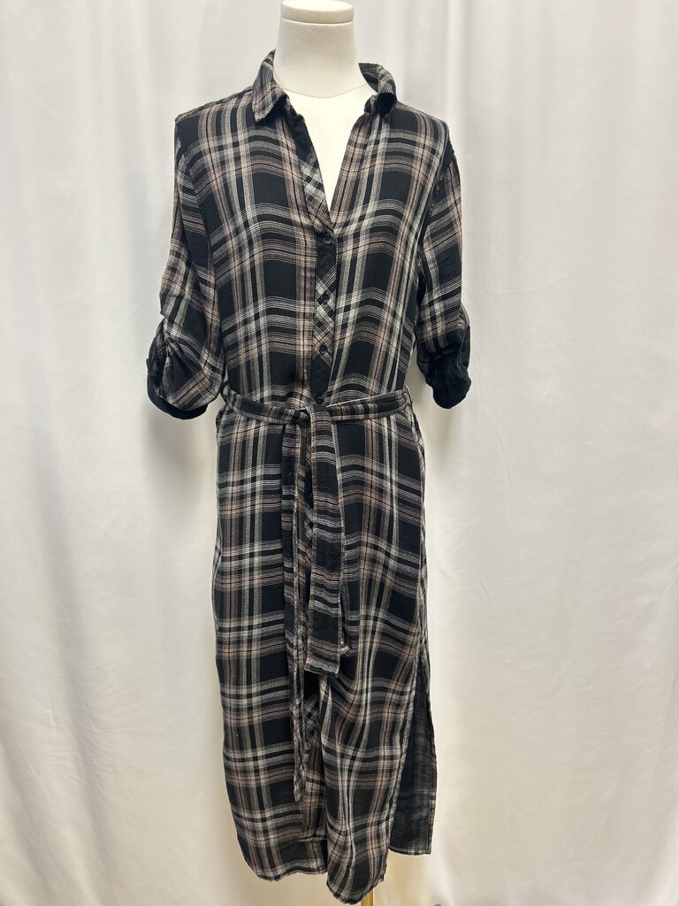 cloth & stone Black Plaid Belted Shirt Dress