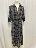 cloth & stone Black Plaid Belted Shirt Dress