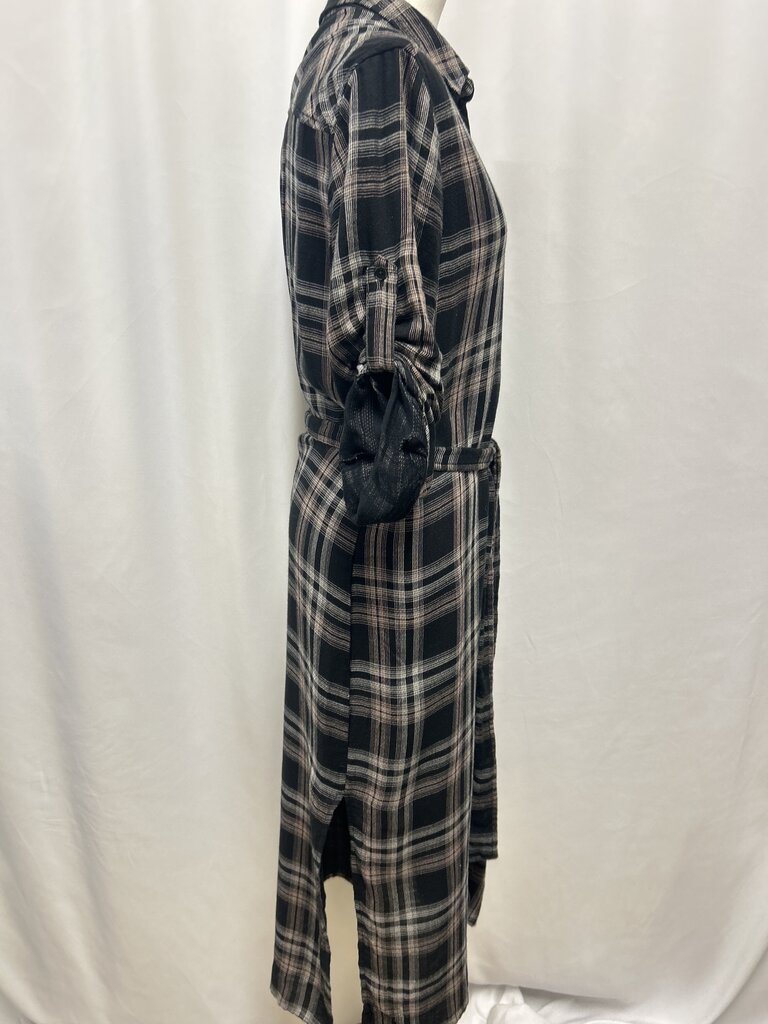 cloth & stone Black Plaid Belted Shirt Dress