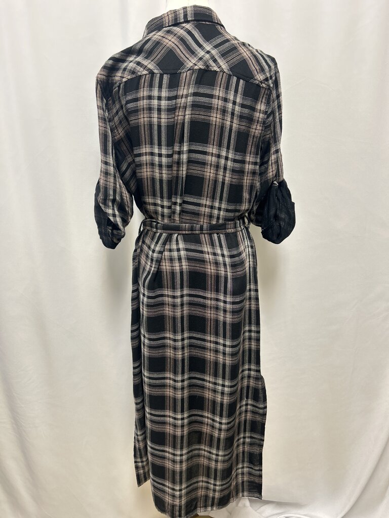 cloth & stone Black Plaid Belted Shirt Dress