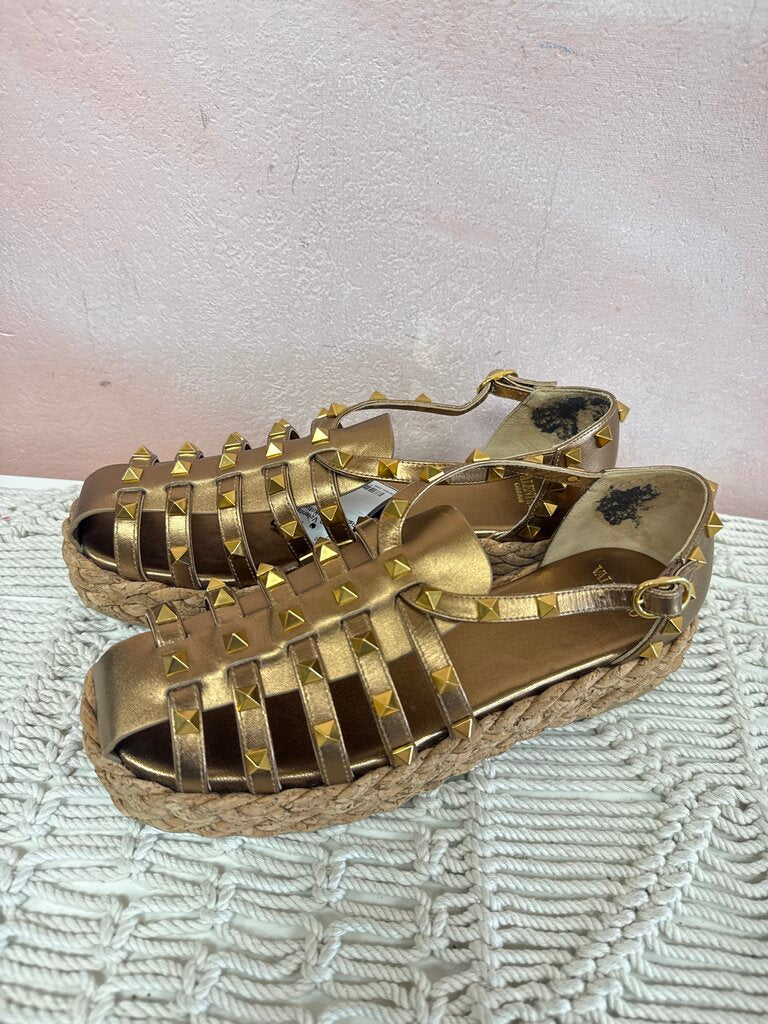 Valentino Gold Rockstud Fisherman Espadrille (As Is)