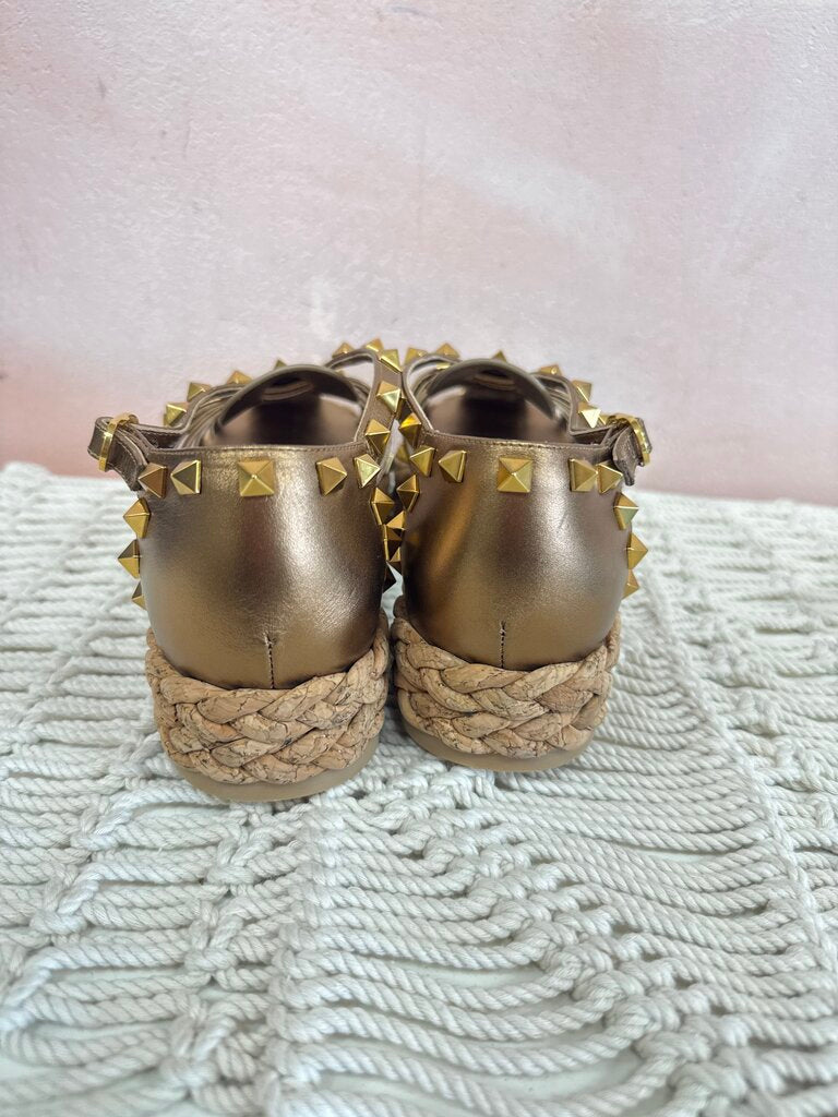 Valentino Gold Rockstud Fisherman Espadrille (As Is)