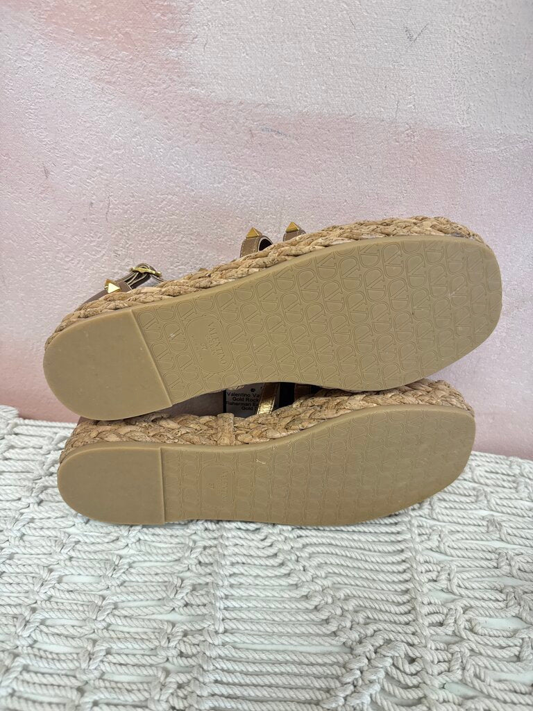 Valentino Gold Rockstud Fisherman Espadrille (As Is)