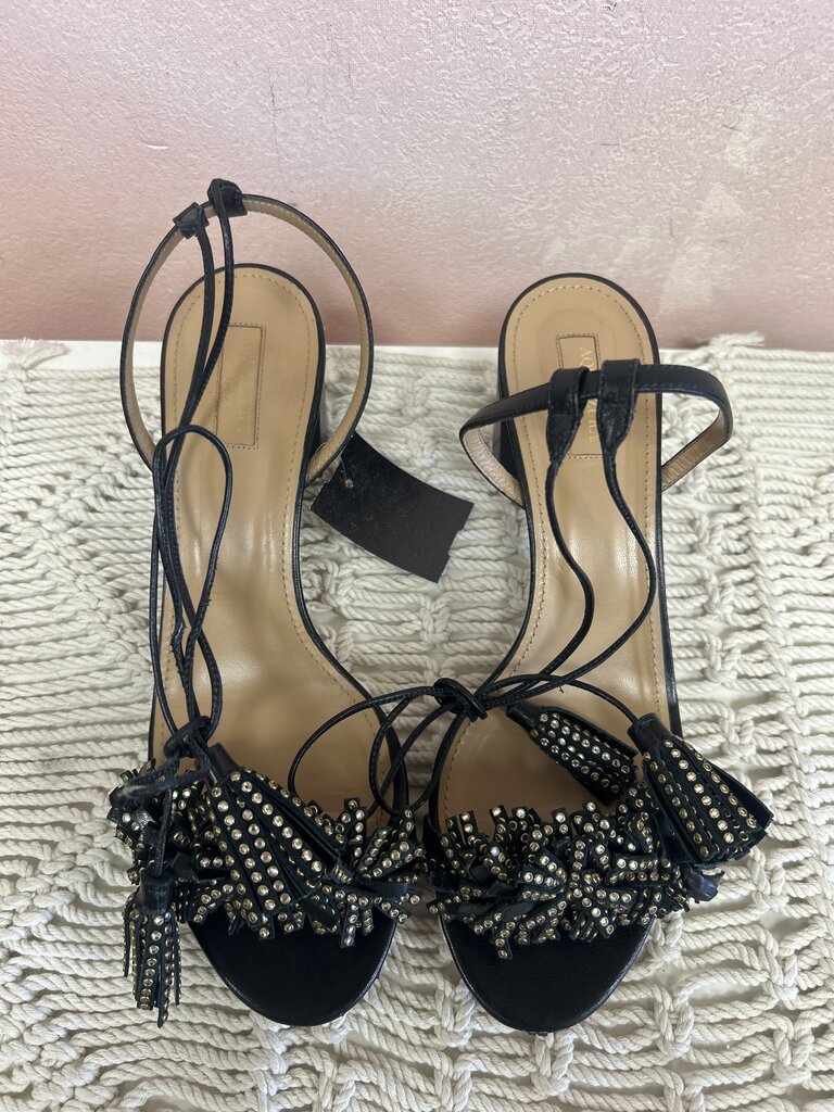 Aquazzura Black Embellished Block Heel Sandal