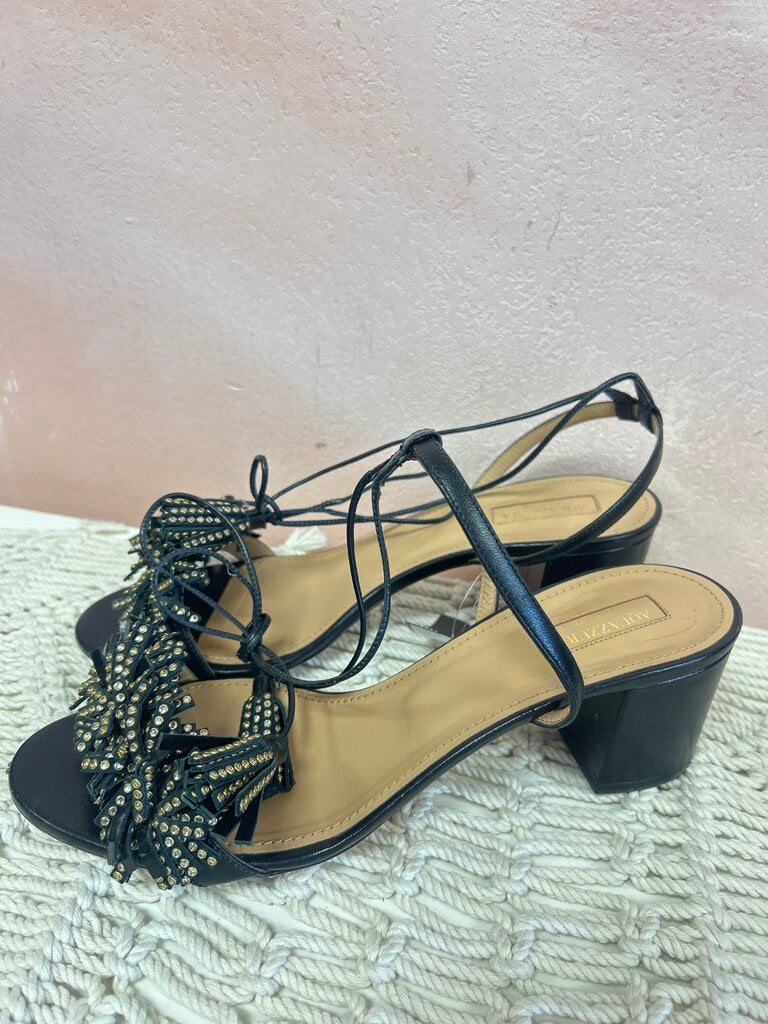 Aquazzura Black Embellished Block Heel Sandal
