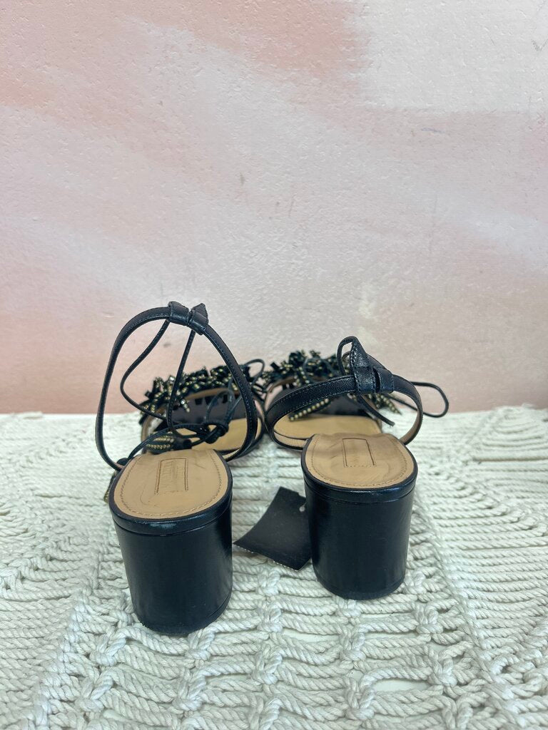 Aquazzura Black Embellished Block Heel Sandal