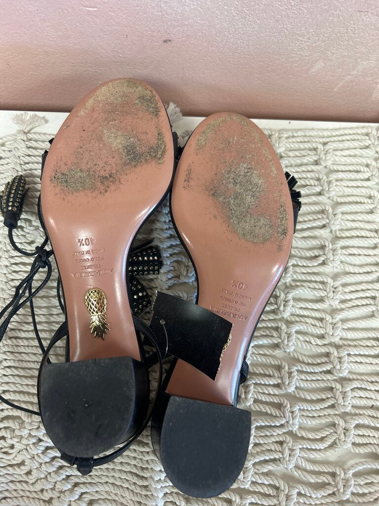 Aquazzura Black Embellished Block Heel Sandal