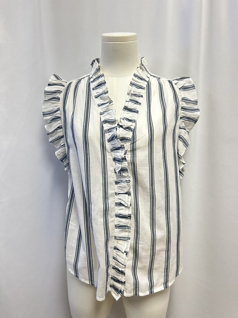 Frame Blue Striped Ruffle Top