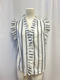 Frame Blue Striped Ruffle Top