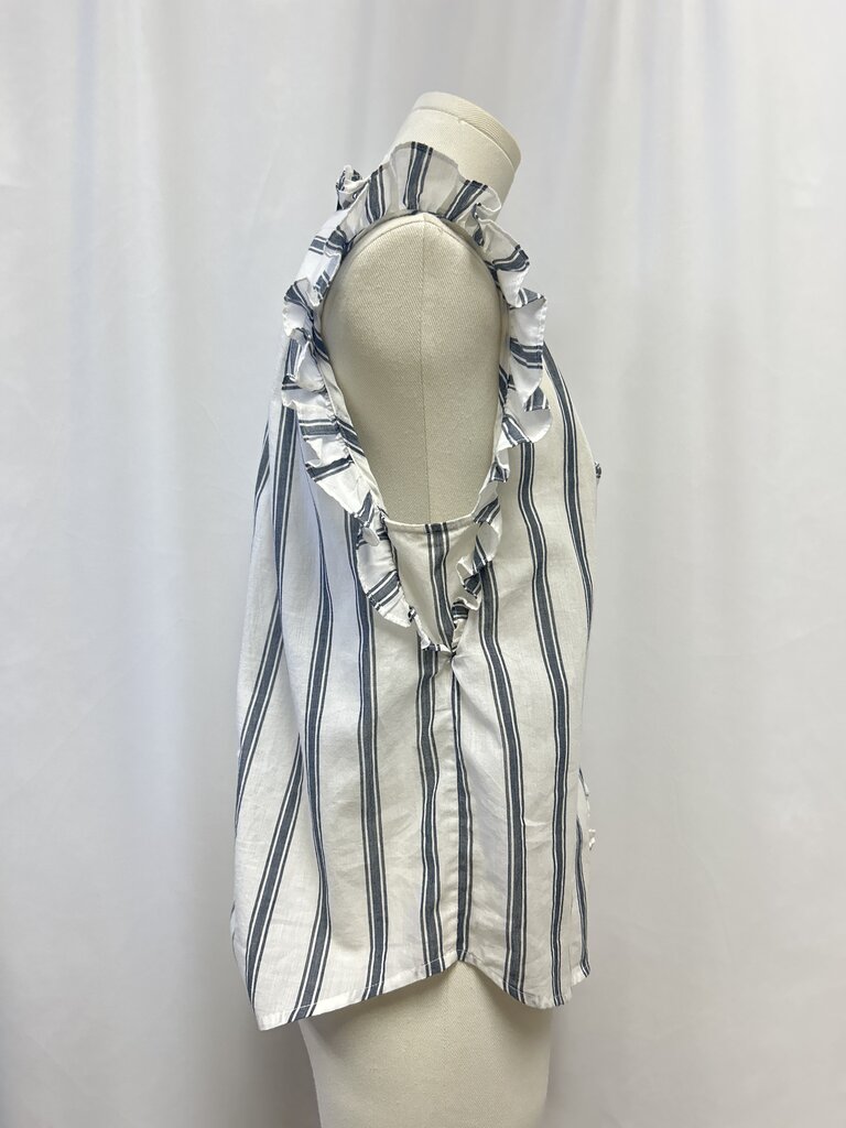 Frame Blue Striped Ruffle Top