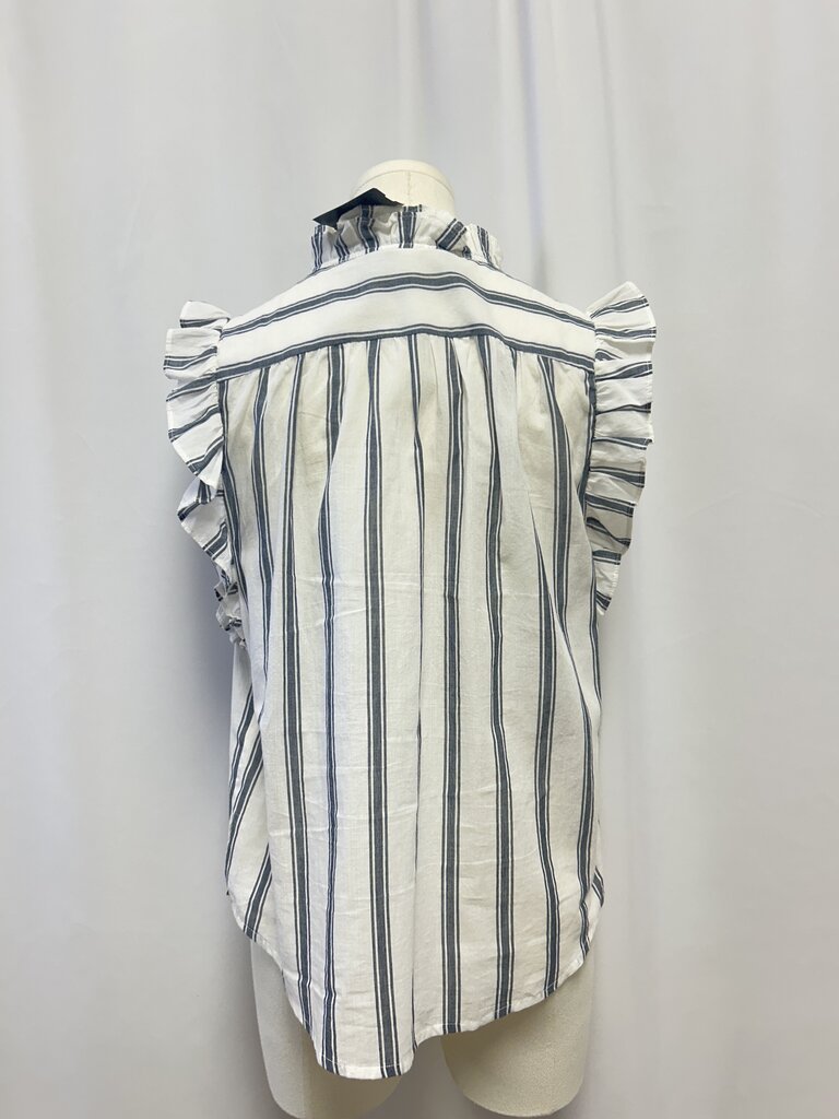 Frame Blue Striped Ruffle Top