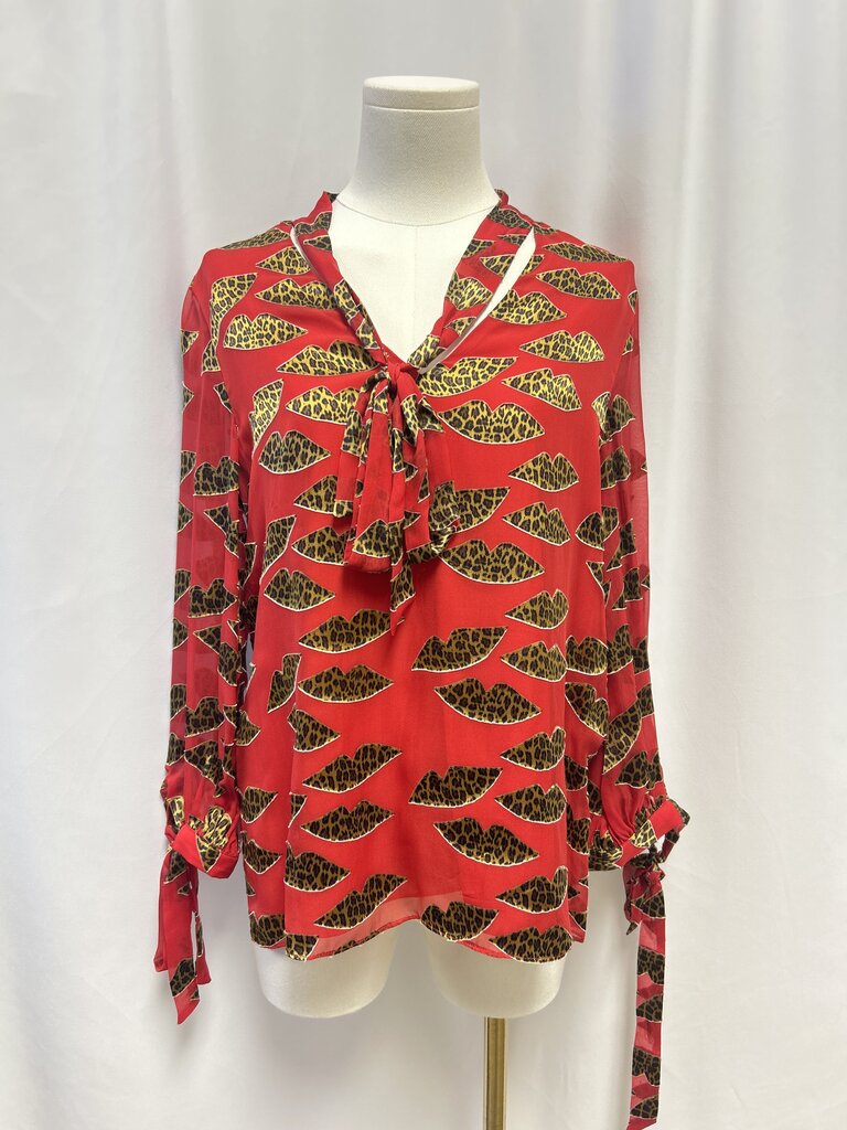 alice + olivia Red Leopard Lip Blouse