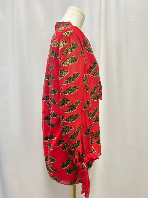 alice + olivia Red Leopard Lip Blouse