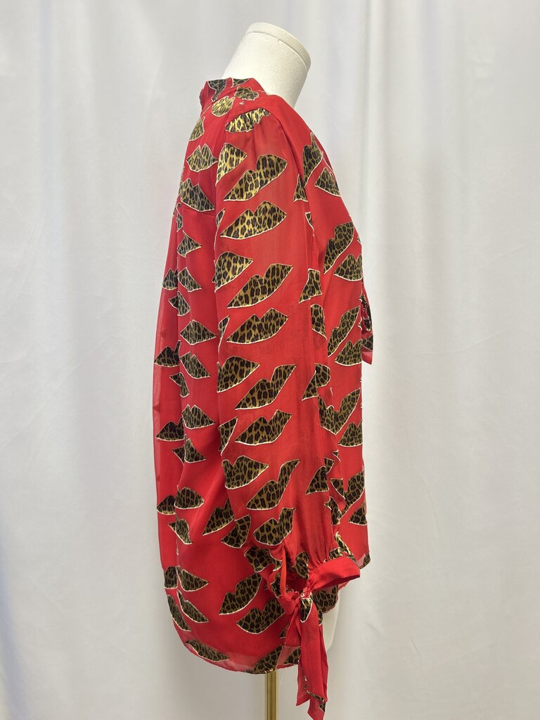 alice + olivia Red Leopard Lip Blouse