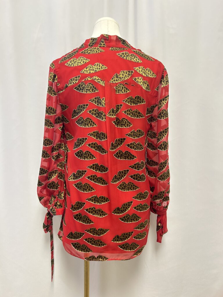 alice + olivia Red Leopard Lip Blouse