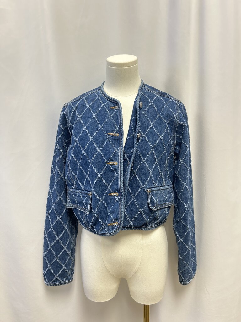 Veronica Beard Denim Quilted Cropped Jacket