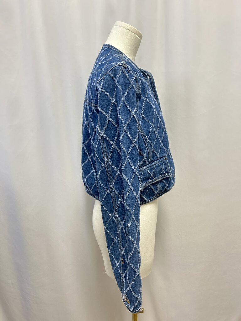 Veronica Beard Denim Quilted Cropped Jacket