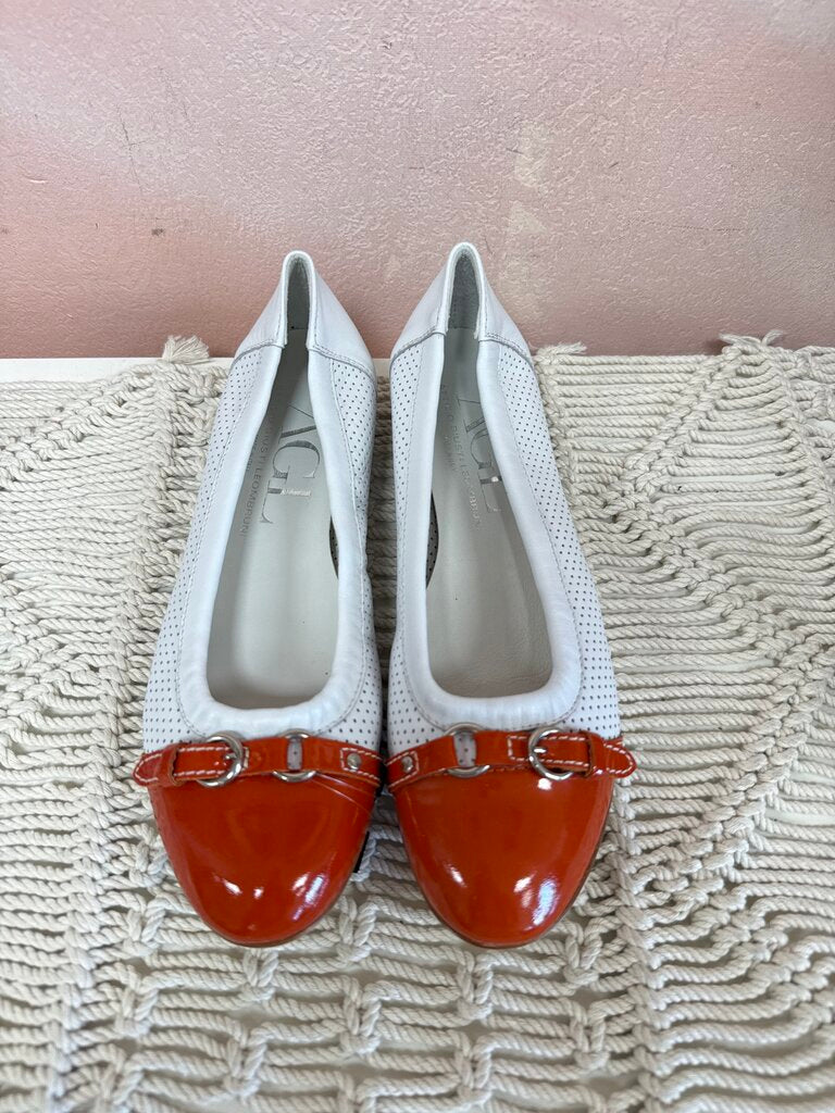 AGL White and Orange Cap Toe Ballet Flat