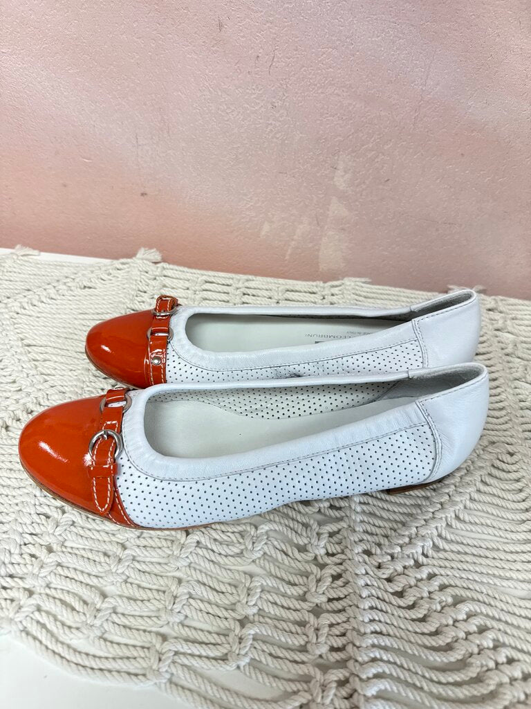 AGL White and Orange Cap Toe Ballet Flat