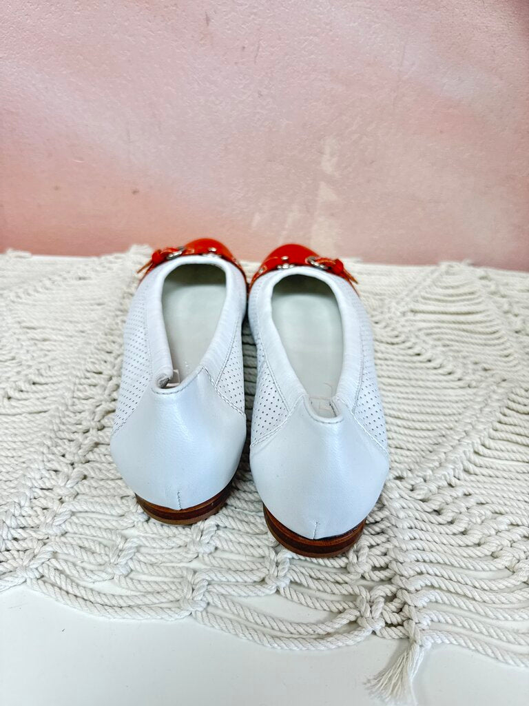 AGL White and Orange Cap Toe Ballet Flat