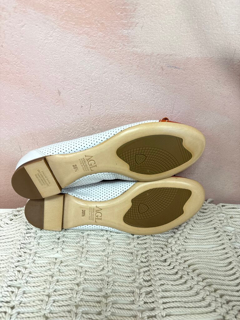 AGL White and Orange Cap Toe Ballet Flat