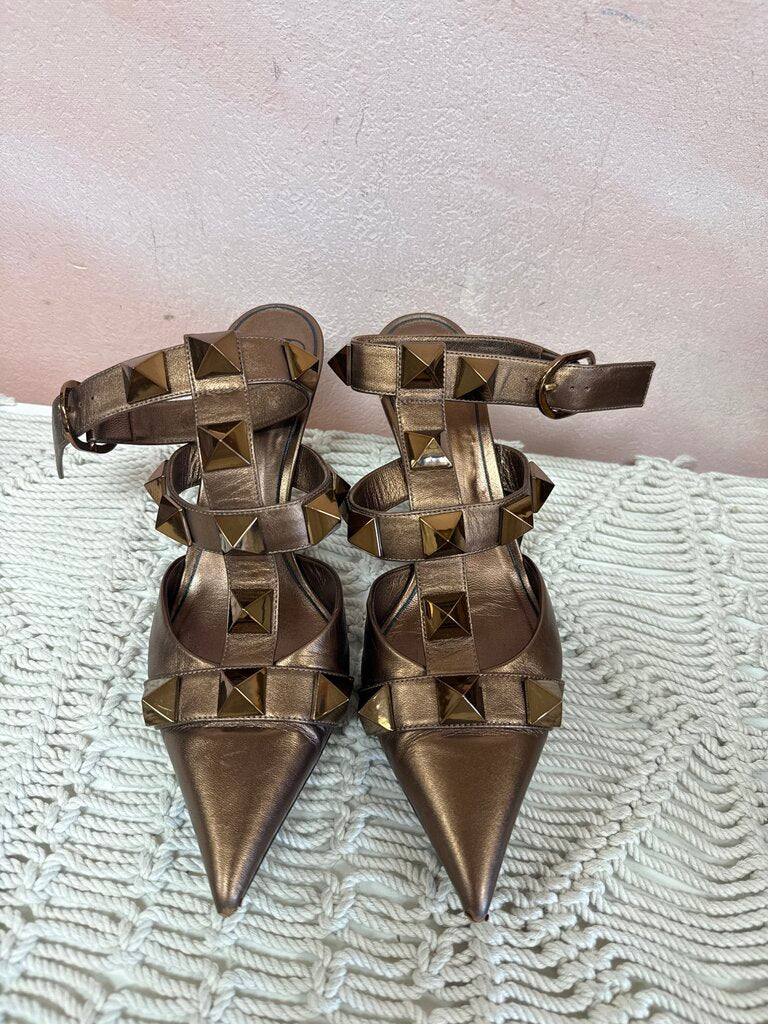 Valentino Bronze Rockstud Ankle Strap Heel w/Box (As Is)