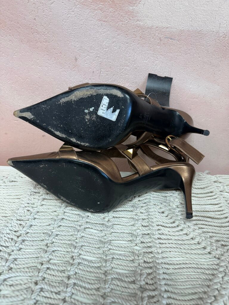 Valentino Bronze Rockstud Ankle Strap Heel w/Box (As Is)