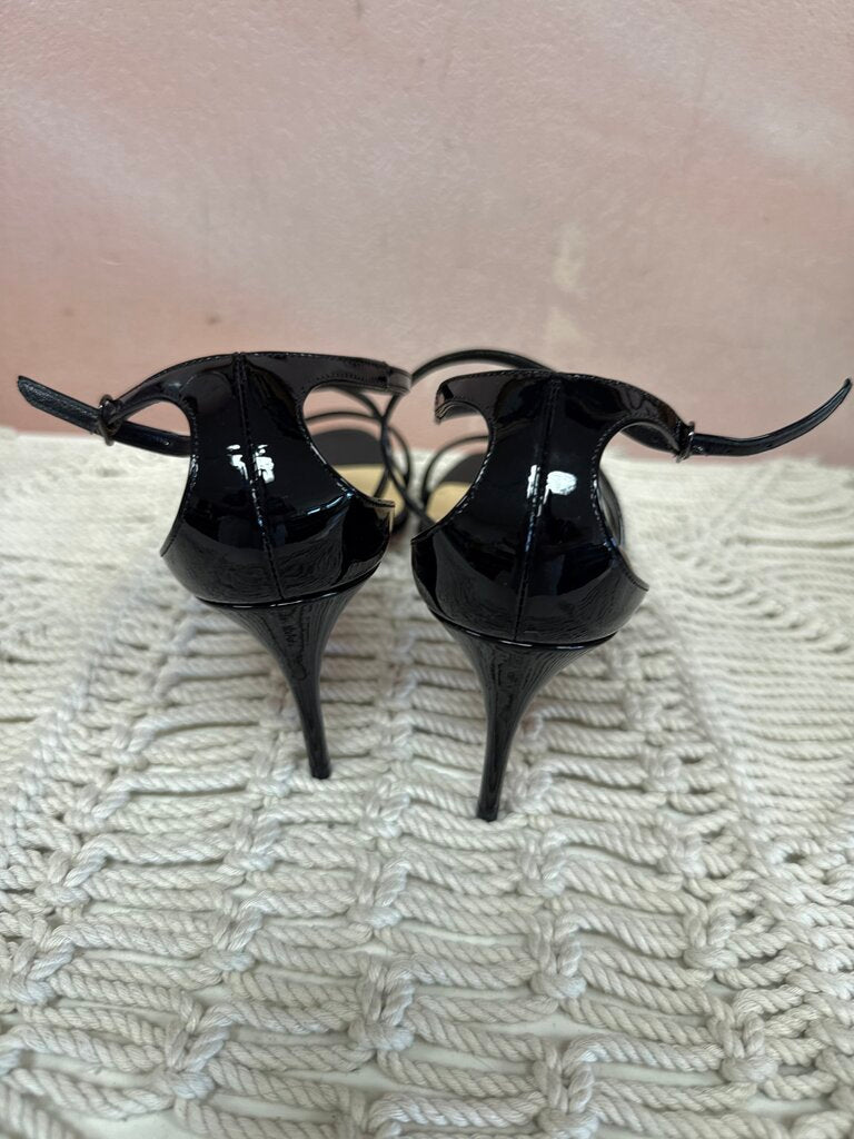 Louboutin Black Patent Strappy Kitten Heel w/Box