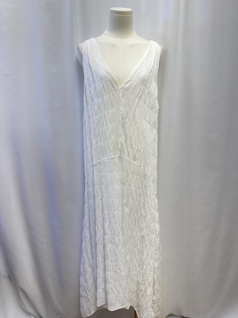 Frame White Ruched Crinkle Maxi Dress