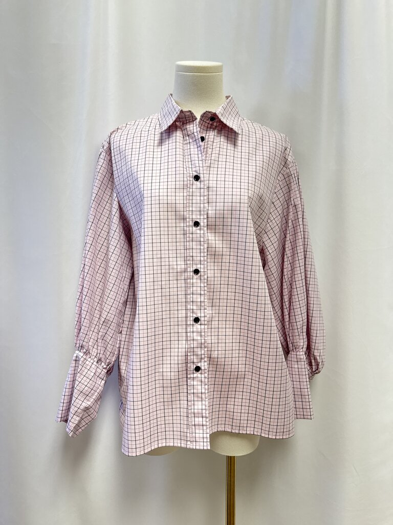 Sandro Pink Plaid Button Up Top