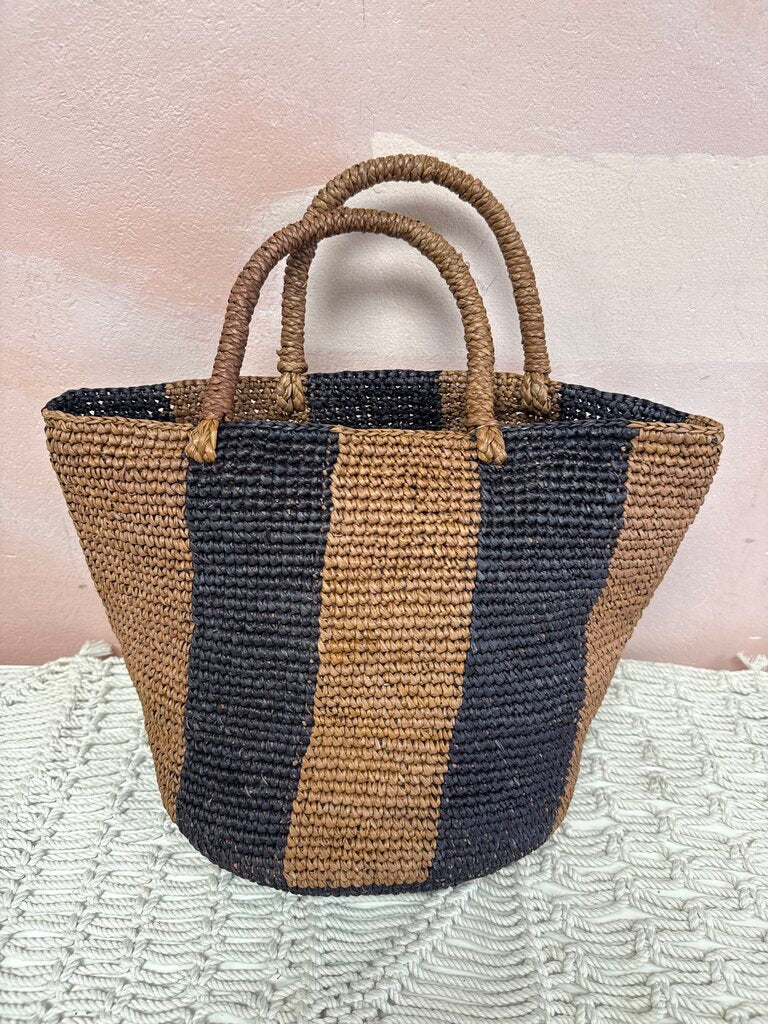Artesano Brown Striped Raffia Tote