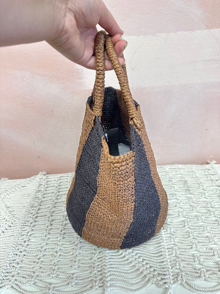 Artesano Brown Striped Raffia Tote