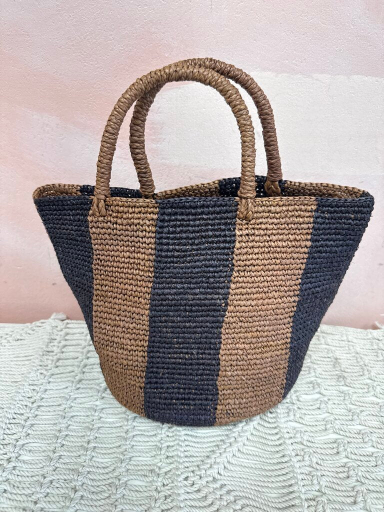 Artesano Brown Striped Raffia Tote