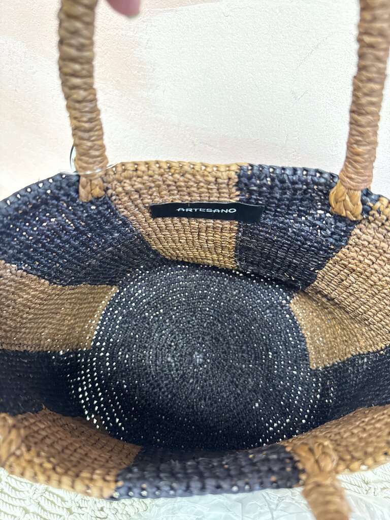 Artesano Brown Striped Raffia Tote