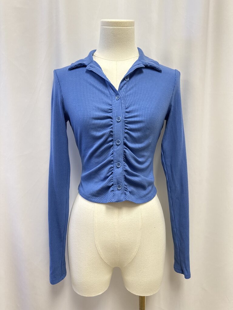 Reformation Blue Ribbed Button Up
