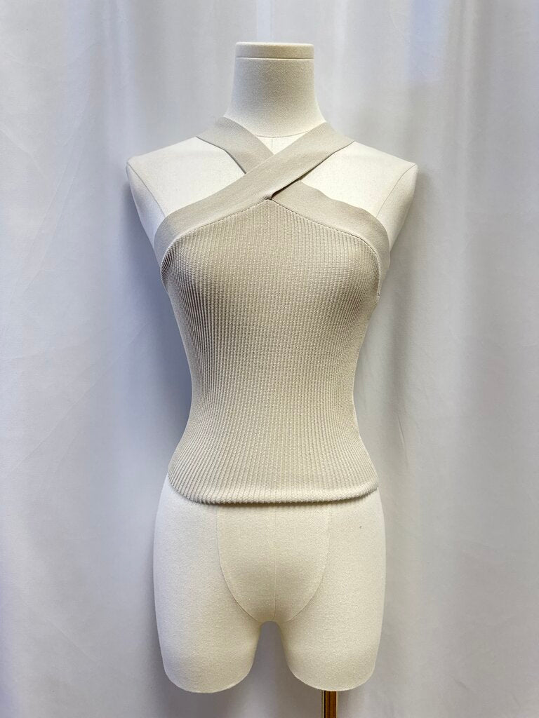 Babaton Stone Ribbed Criss Cross Top