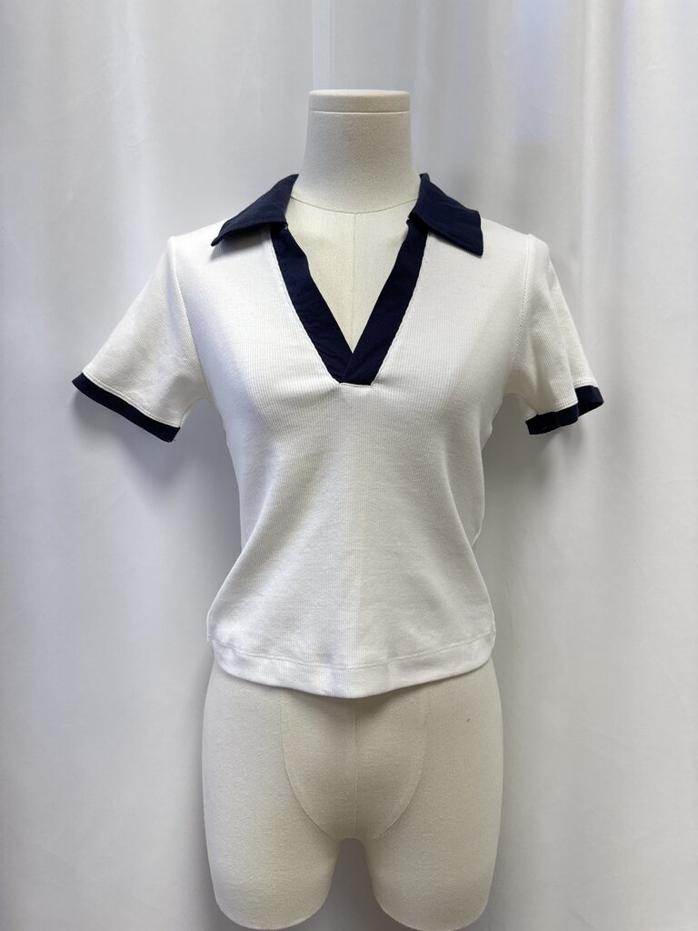 Maeve White Ribbed Blue Tipped Polo