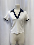 Maeve White Ribbed Blue Tipped Polo