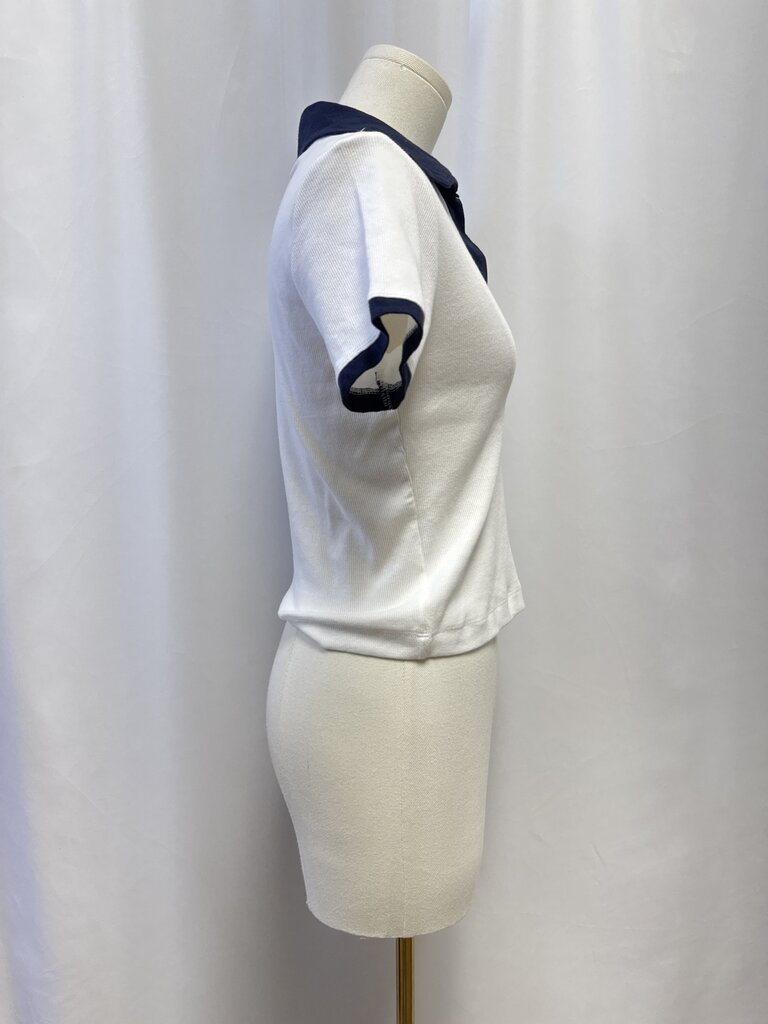 Maeve White Ribbed Blue Tipped Polo