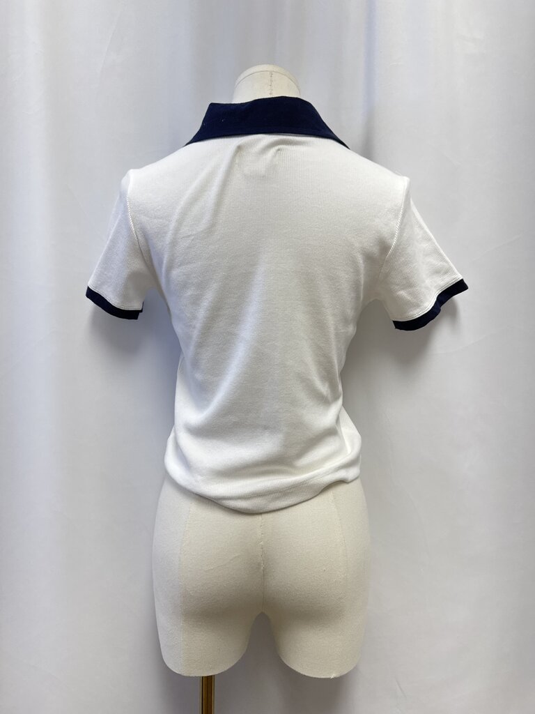 Maeve White Ribbed Blue Tipped Polo