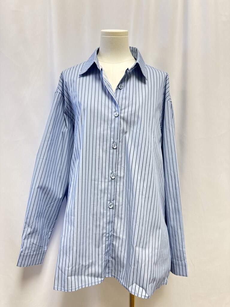 VRG GRL Blue Striped Button Up