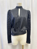 Frame Black Satin Striped Mock Neck Top