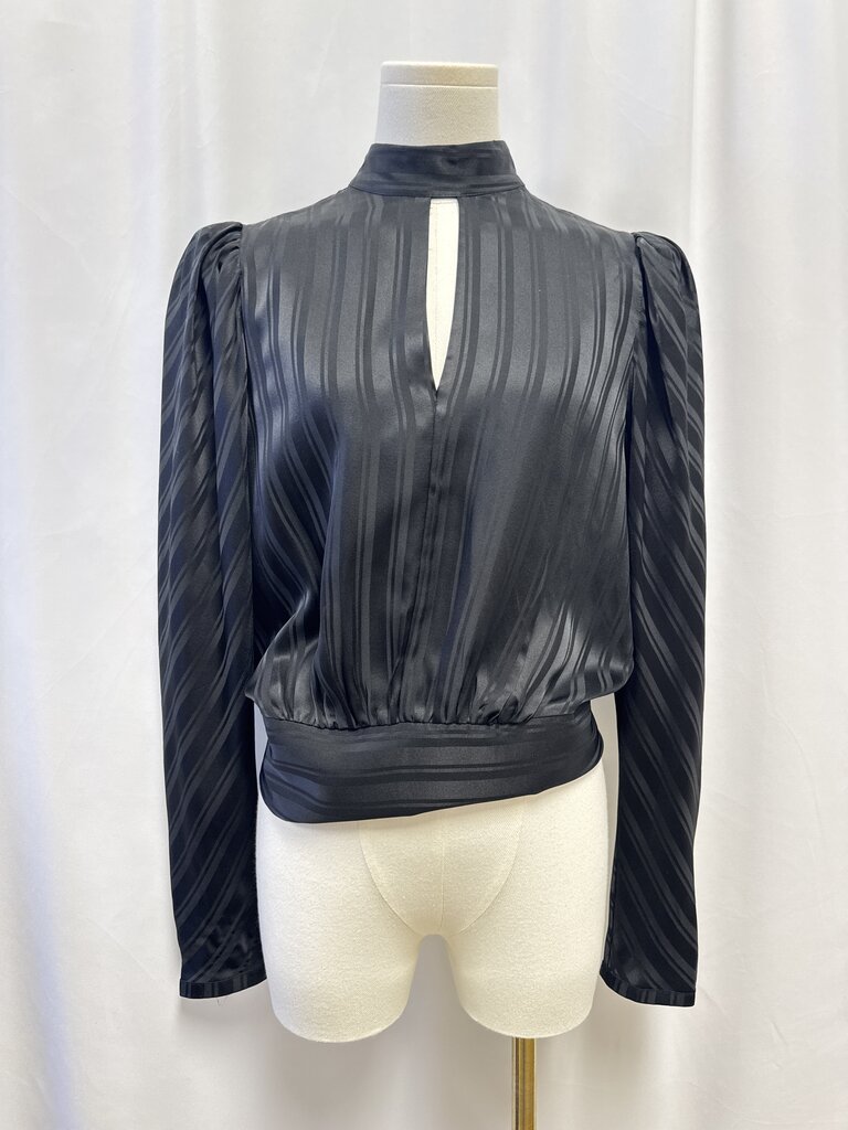 Frame Black Satin Striped Mock Neck Top